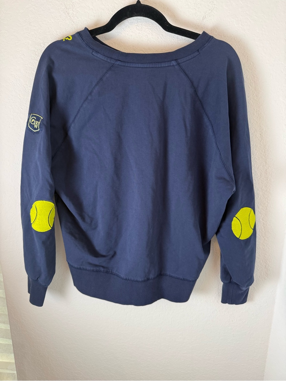 Ame & LuLu Navy Crewneck Sweatshirt with Neon Tennis Detail whimsy size S - Picture 6 of 7